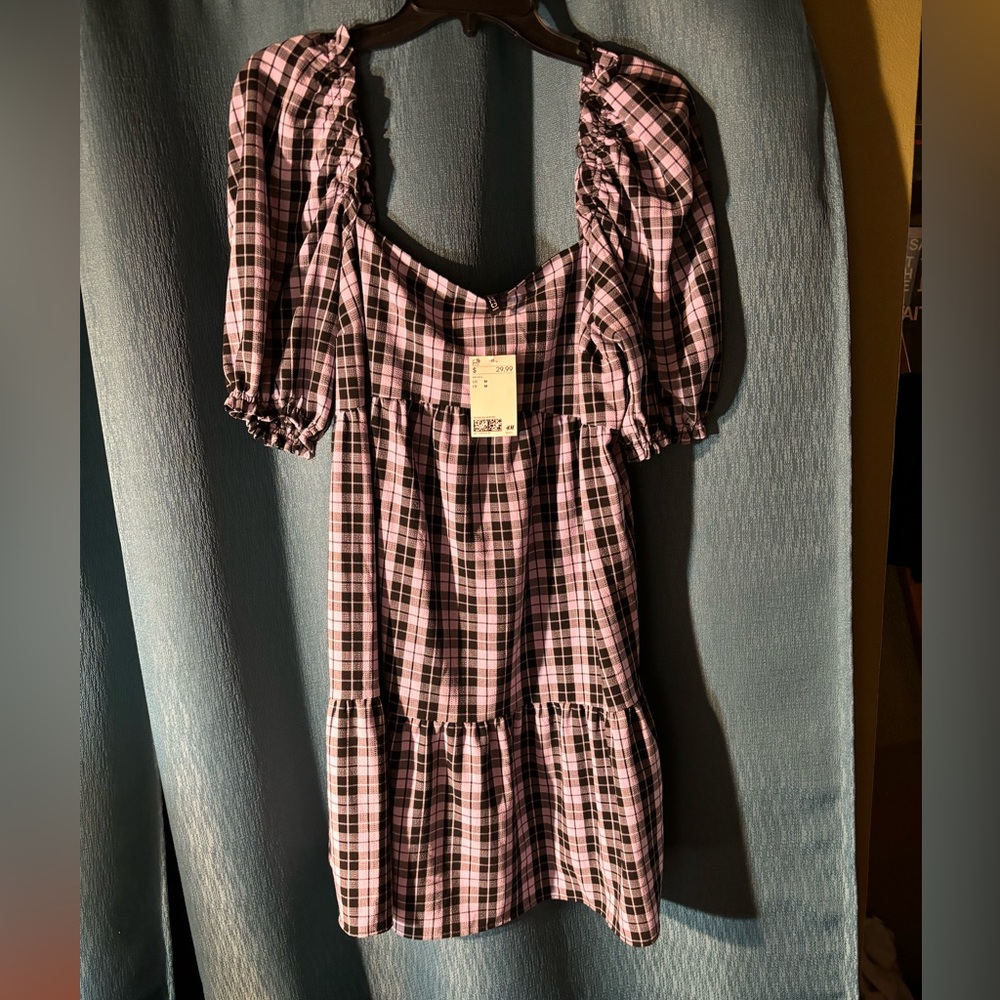 Divided by H&M Lavender and Black Plaid Babydoll Dress NWT